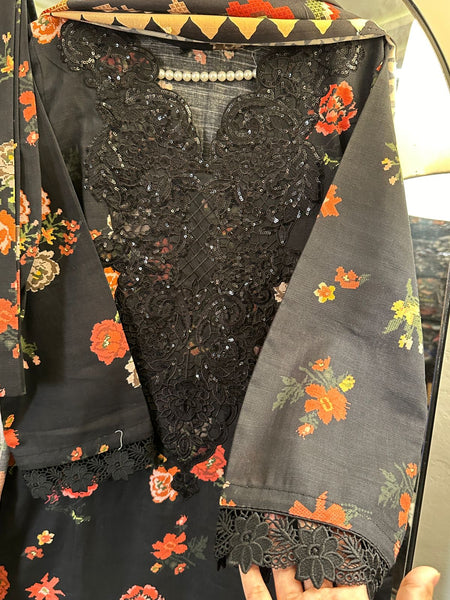 Title: Midnight Bloom – Black Floral Embroidered 3-Piece Set