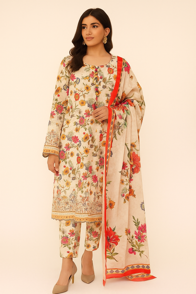 Blossom Grace – Off-White Floral 3-Piece Ensemble