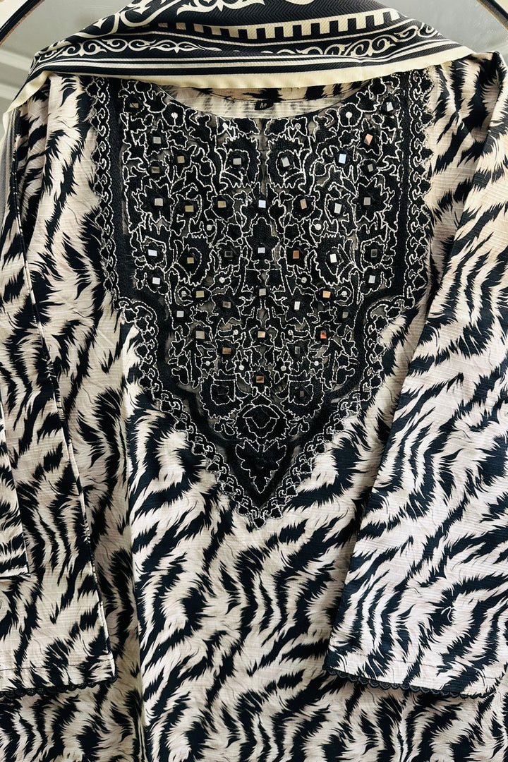 Black & White Embroidered Zebra Print 3-Piece