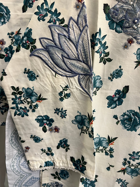 Blue Leaf Embroidered 3-Piece Khaddar Set