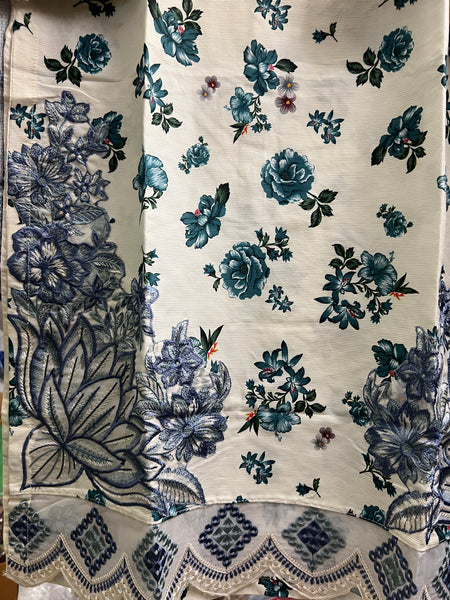 Blue Leaf Embroidered 3-Piece Khaddar Set