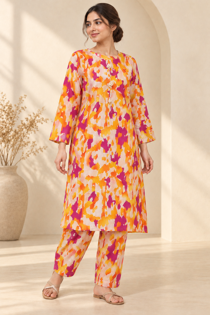 Sunset Tie-Dye 2-Piece Suit with Pearl Buttons