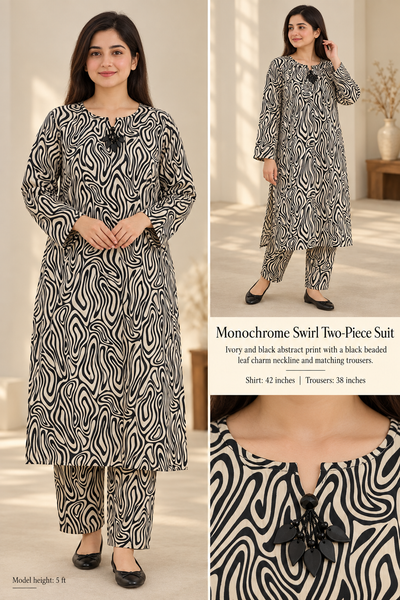 Monochrome Swirl Khaddar Two-Piece Suit