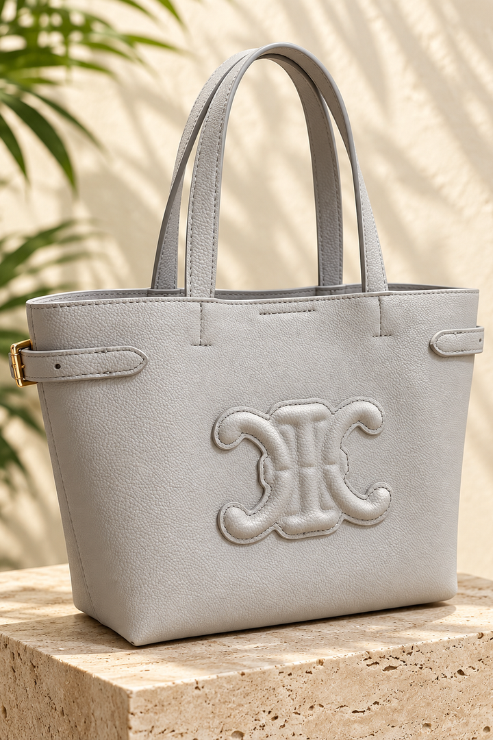 Light Grey Textured Emblem Tote Bag