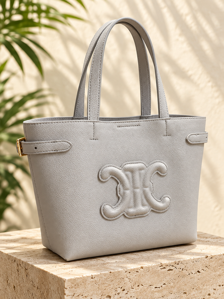 Light Grey Textured Emblem Tote Bag