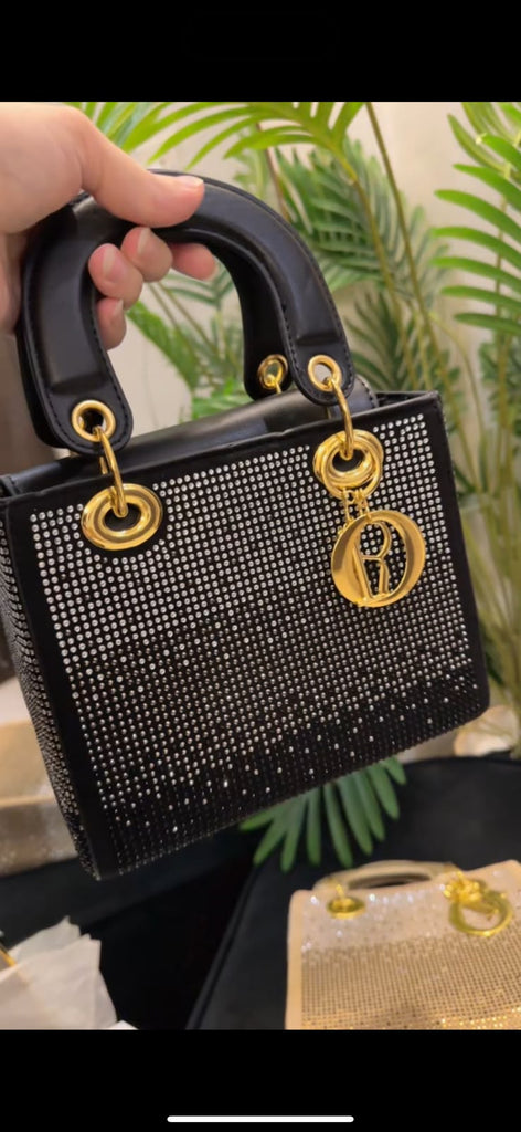 Black Rhinestone Top Handle Handbag