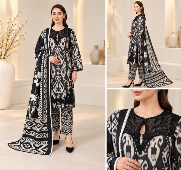 Monochrome Elegance – Black & White 3 Piece Suit khadar