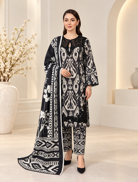 Monochrome Elegance – Black & White 3 Piece Suit khadar