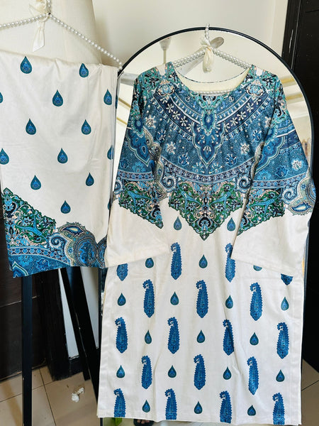 Azure Grace – 2 Piece Velvet Outfit with Handmade Pearl Detailing