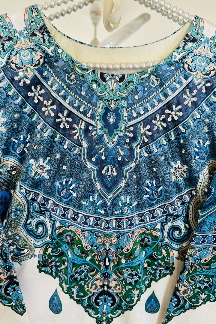 Azure Grace – 2 Piece Velvet Outfit with Handmade Pearl Detailing