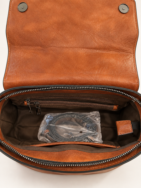 Cognac Brown Embossed Floral Handbag with Bamboo-Look Handle