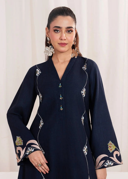 Midnight Navy Blue – Premium Marina Embroidered Long Shirt