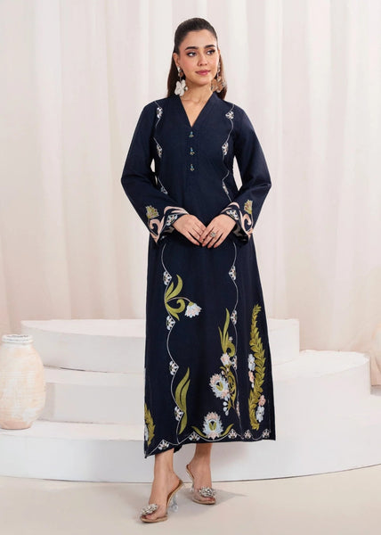 Midnight Navy Blue – Premium Marina Embroidered Long Shirt