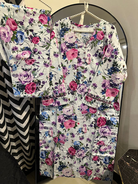 Elegant Floral Printed Two-Piece – Soft khadar Fabric