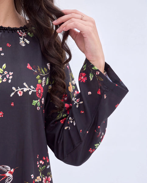 ZAKIA – Black Floral Embellished Corduroy Long Kaftan