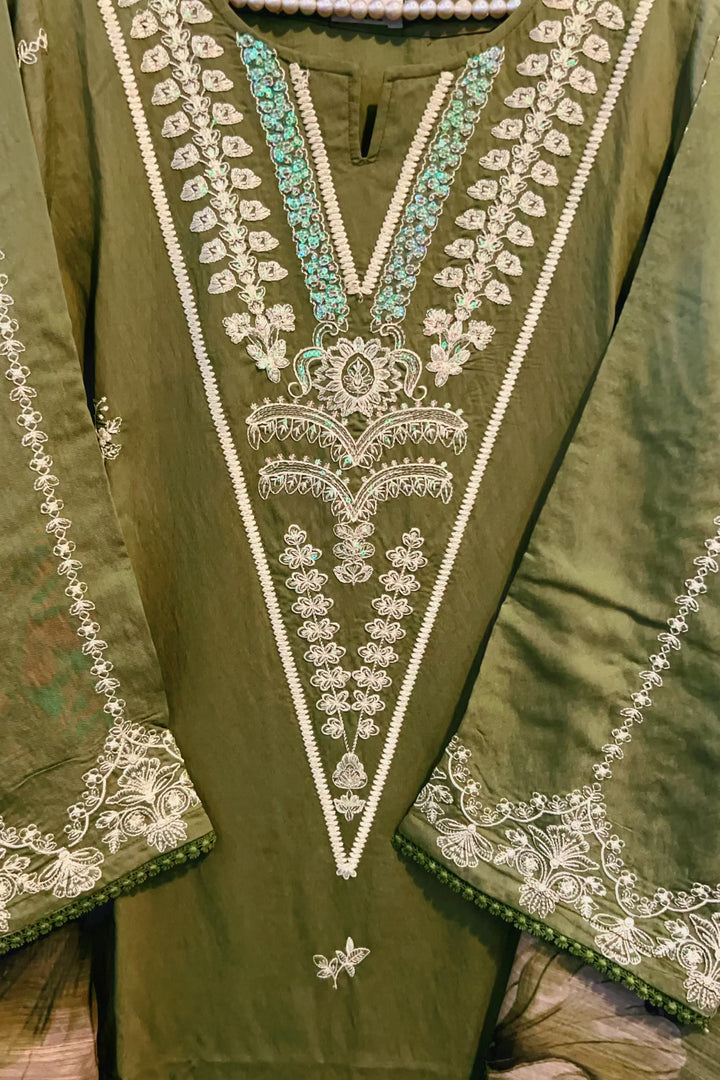 Olive Essence – Premium Soft Karandi Embroidered Suit