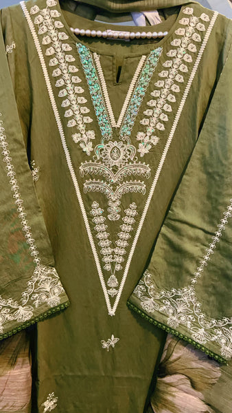 Olive Essence – Premium Soft Karandi Embroidered Suit