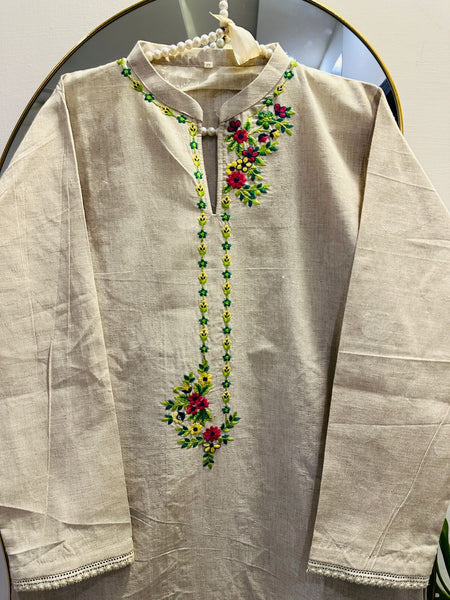 Floral Threadwork Beige karandi             2-Piece Set winter