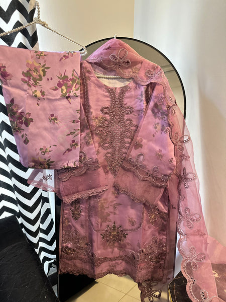 Embroidered Organza 3-Piece Set – Blushed Rose Sorbet