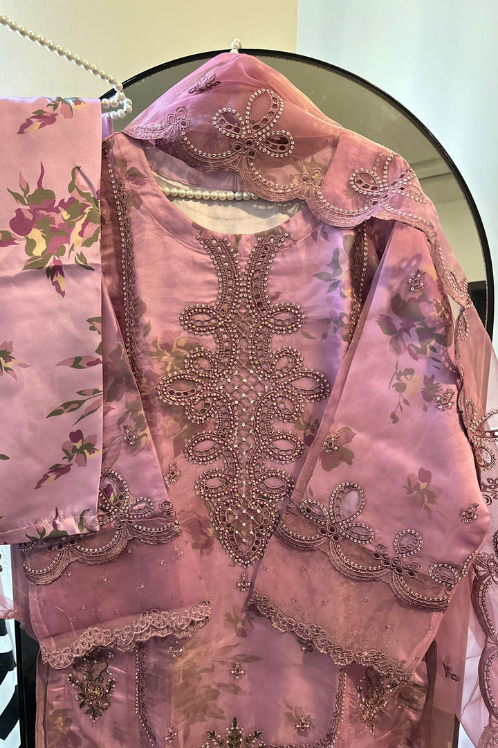 Embroidered Organza 3-Piece Set – Blushed Rose Sorbet