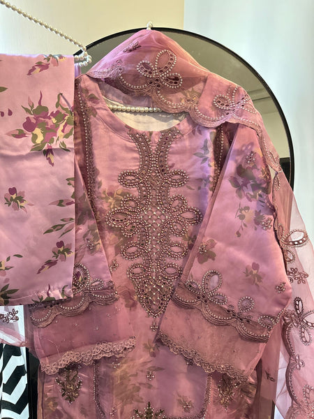 Embroidered Organza 3-Piece Set – Blushed Rose Sorbet