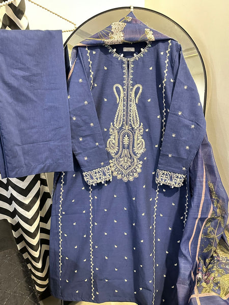Midnight Blue Elegance – 3Pc Embroidered Suit