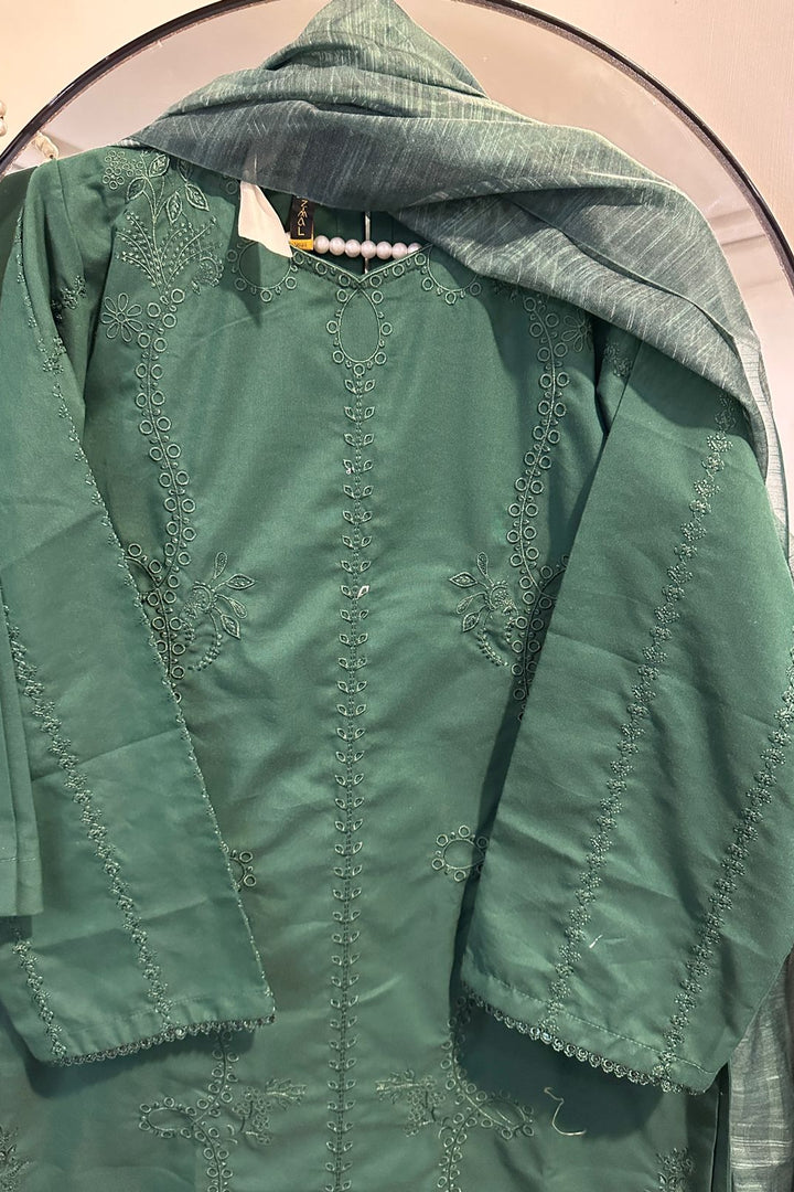 Green: Emerald Bloom Embroidered Cambric 3-Piece Suit